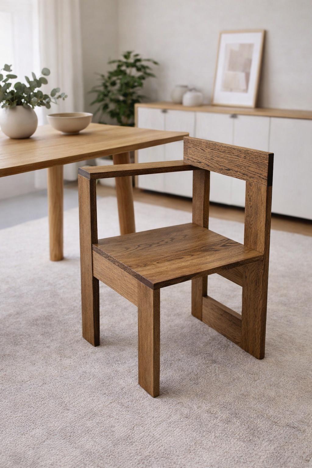 Custom Gerrit Rietveld Steltman Mid-Century Chair - Handmade Oak Modern Minimalist Wooden Chair