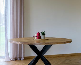 Rustikale runde Tischplatte aus massiver Eiche: Handgemachtes geöltes Finish - Sondergrößen