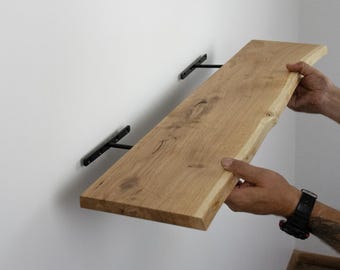 Solid Oak Floating Shelf – Invisible Mount Bracket, Handmade Wooden Wall Shelf, Natural  Home Deco