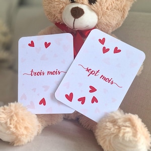 Cartes étapes bébé cœur rouge - cartes mois anniversaire - souvenir photo naissance à 1 an.