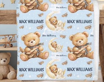 Personalized Baby Blanket with Name, Custom Baby Shower Gift, Nursery Decor for Newborn Boy, First Birthday Present, Toddlers & Kids Blanket