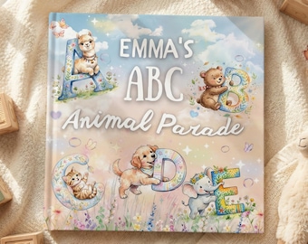 Personalized ABC Animal Book for Baby – Custom Name Alphabet Book, 1st Birthday Gift, Newborn Gift, Baptism Keepsake, Baby’s First ABC Book
