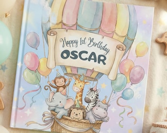 B. Personalized 1st Birthday Baby Book with Name, Custom First Birthday Gift, One Year Old Keepsake Book, Boy Girl Storybook