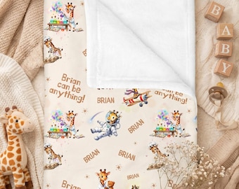 Personalized Baby Blanket, Custom Children's Name Blanket, Nursery Throw for Boy or Girl, Baby Shower Gift, Cute Giraffe Toddler Blanket