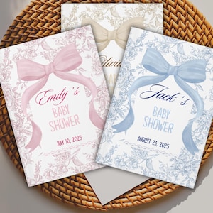 Custom Baby Shower Guest Book: Pink or Blue Bow, Personalized Keepsake