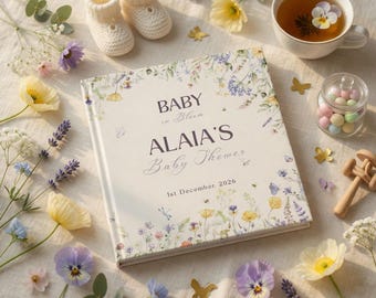 Baby in Bloom Guest Book, Personalized Floral Keepsake Memory Journal, Advice for New Parents, Wishes for Baby, Wildflower Baby Shower Decor