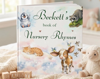 Custom Nursery Rhymes Book, Personalized Baby Name Storybook, Bedtime Book Lullabies for Toddlers, First Birthday Gift Children's Book