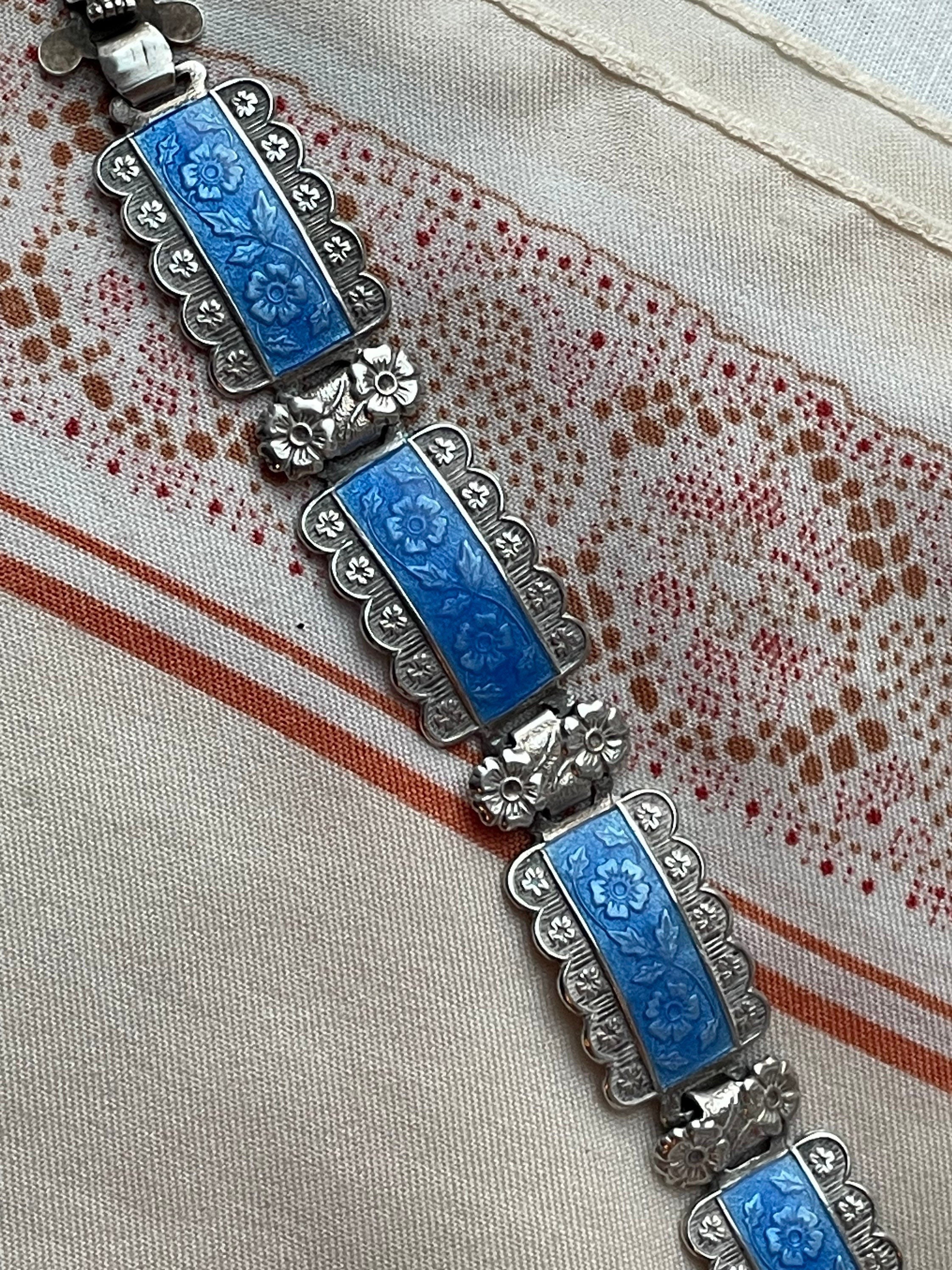 Silver Link Bracelet Jewellery Bracelets Chain & Link Bracelets Stunning Vintage Harmony Blue Enamel 