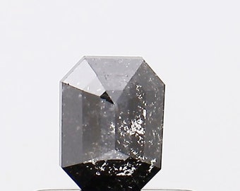 Salt And Pepper Diamond, NATURAL 4.6x3.6 mm, 0.46 Cts Emerald Shaped Faceted Clear Black Diamond For Ring-PDD121