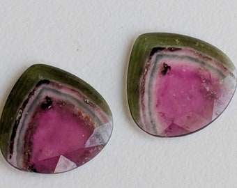 26.35 cts Watermellon tourmaline big size polished slices set of 2 pieces set weight