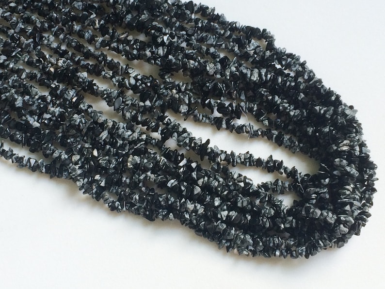 4-6mm Natural Black Obsidian Beads RAMA57 WHOLESALE 5 Strands Snowflake Obsidian Chips 32 Inch Snowflake Obsidian Beads