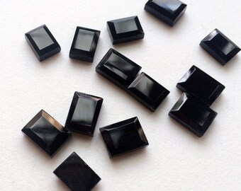 9x11-9x12mm Black Onyx Rectangle Table Cut Cabochon, Faceted Onyx Gemstones, Black Onyx For Jewelry (5Pcs To 10Pcs Options) - KRS274