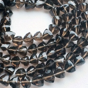 7-8mm Smoky Quartz Faceted Trillion Briolettes, Smoky Quartz Briolette Beads, Triangle Smoky Quartz For Jewelry (4IN To 8IN Options)