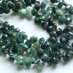 6x8mm Emerald Faceted Pear Beads, Natural Emerald Pear Briolettes, Original Emerald Faceted Pear For Necklace (3.5IN To 7IN Option)-AGA133