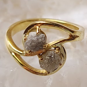Raw Diamond Ring in 925 Silver with Gold Polish, Solid Stackable Ring, Promise Ring, Delicate Minimalist Ring, Engagement Ring - PDD373