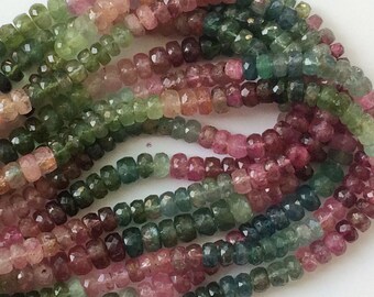5.5mm-6.5mm Multi Tourmaline Faceted Rondelle Beads, Multi Tourmaline Faceted Beads, 6 Inch Pink And Green Tourmaline For Jewelry