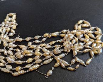Cadenas de perlas de agua dulce de 3-5 mm con conector en plata 925, estilo rosario, con alambre enrollado, a pie, elegantes cadenas de perlas de agua dulce - PPH8