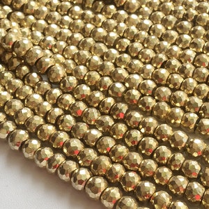 7-8mm Gold Pyrite Micro Faceted Coated Rondelle Beads, Gold Pyrite Gemstones For Jewelry, 13IN Silver Pyrite Beads (4IN To 8IN Options)