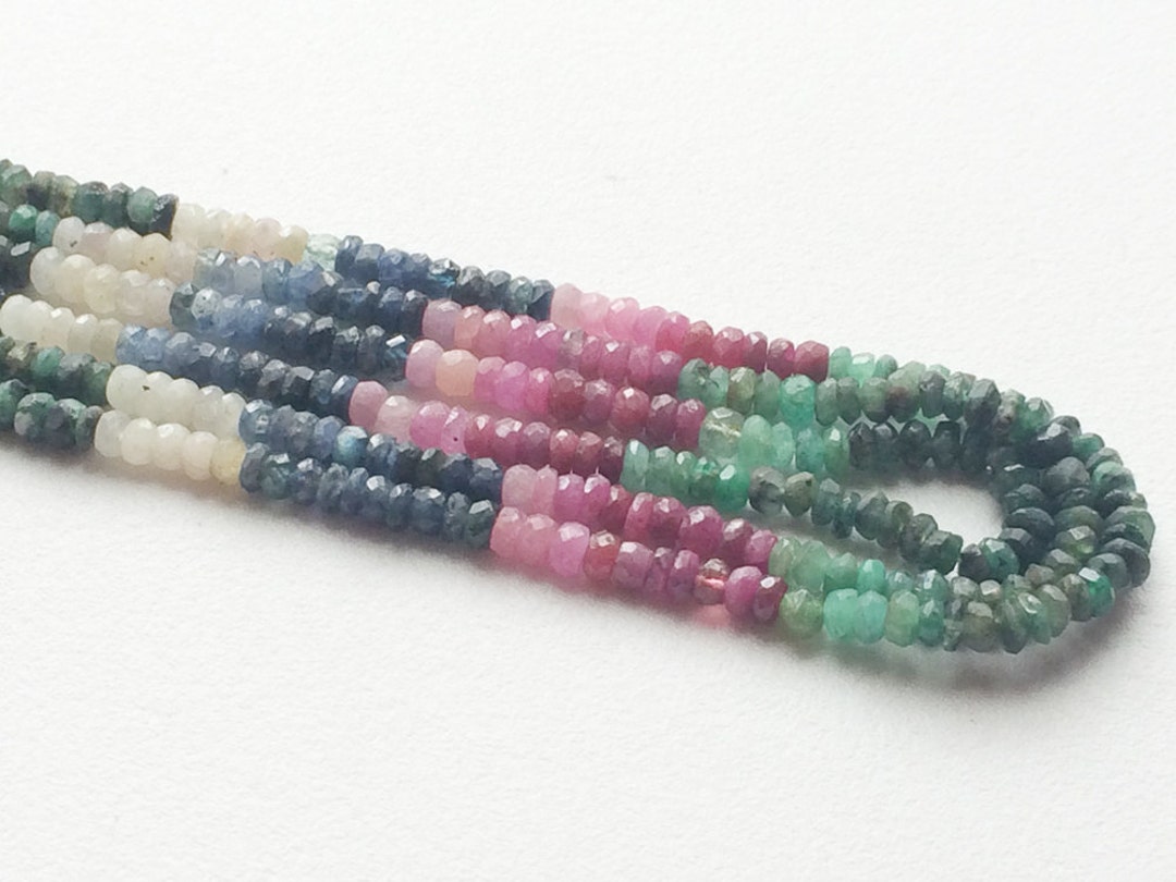 Savi Jewels Natural Multi-Color Sapphire, Ruby, Emerald Faceted Rondelle Beads - 4.5mm, 33 Ctw (8.5" Strand)