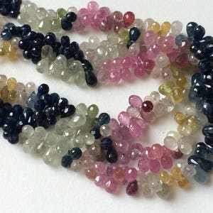4x5mm-4x6mm Multi Sapphire Faceted Teardrops, Natural Multi Sapphire Drop Beads, Sapphire For Jewelry (3IN To 12IN Options)-APA23