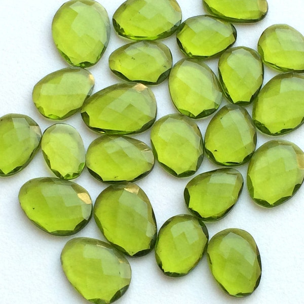 14-17mm Peridot Colored Rose Cut, HydroQuartz Rosecut, Green Cabochon For Jewelry, Loose Peridot Colored (5Pcs To 10Pcs Options)