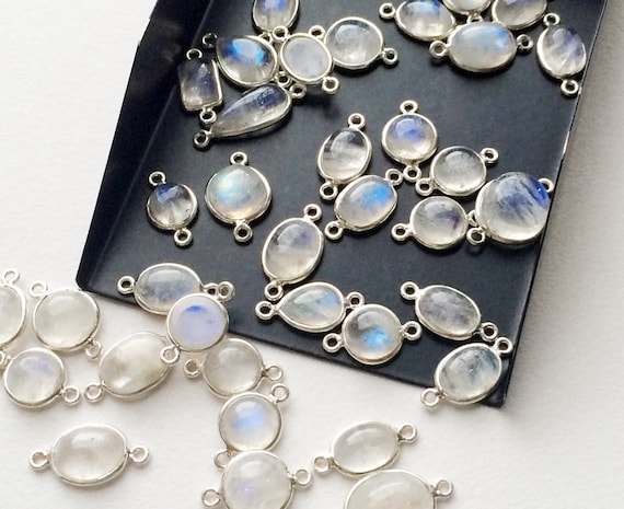Pave Diamond Rainbow Moonstone Connector on Thick Gunmetal Finish Round Circle Link Chain Necklace AAA Quality Moonstone Connector Pendant