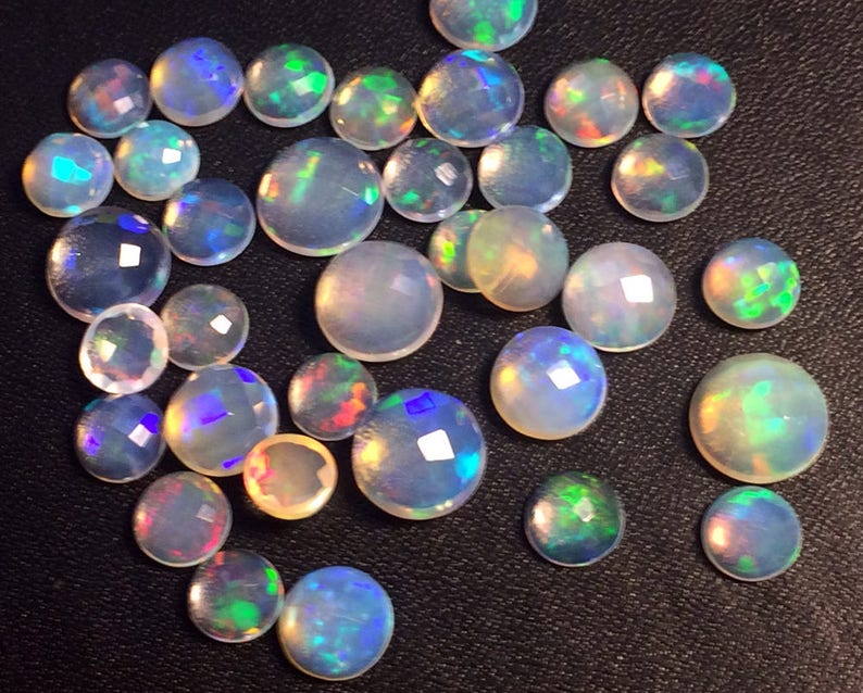 WHOLESALE 10 Pcs Ethiopian Opal Round Rose Cut Flat Back Cabochons Opal Ring Size-PUSDG26 Natural 5-7mm Rare Ethiopian Opal Round Cabochon