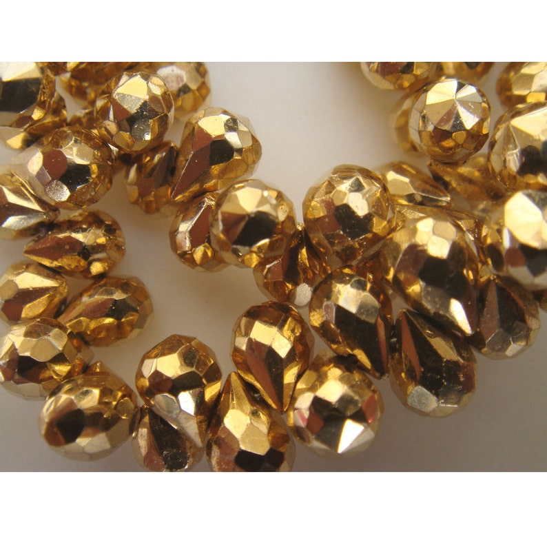 4x6-5x7mm Golden Pyrite Faceted Tear Drop, Gold Pyrite Faceted Briolette Beads, 19 Pieces Mystic Gold Pyrite For Jewelry GPFTD image 4