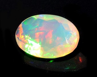 7x9mm Huge Ethiopian Opal, Oval Faceted Opal, Fancy Cut Stone For Ring, Faceted Cabochon, Fire Opal, Opal For Jewelry 0.95CTW - O/35