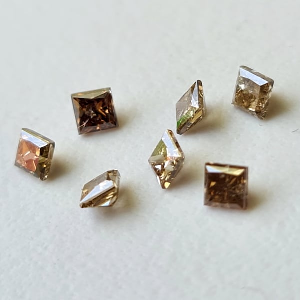 Melee Champagne Diamonds, 2.5mm NATURAL Diamonds, Square Princess Cut Faceted Brown Diamond For Jewelry (1Pc To 2Pc)-PPKJ14