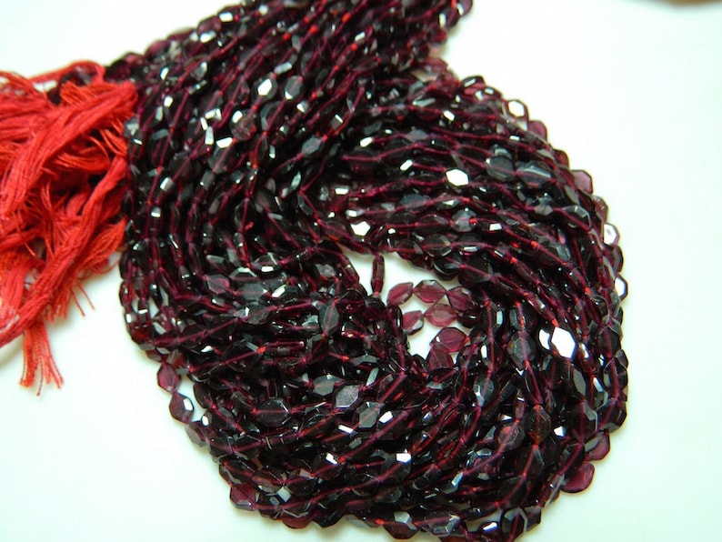 Long Hexagon Shaped Garnet Beads Faceted Garnet Beads 4x7mm Beads 14 Inch Strand