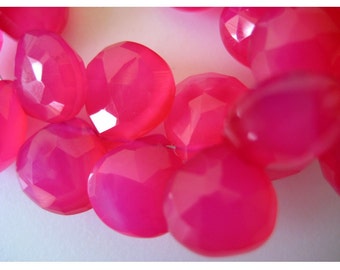 10x10mm Hot Pink Chalcedony Faceted Heart, Hot Pink Chalcedony Briolettes, Pink Chalcedony,  (4IN To 8IN Options) - HPCH