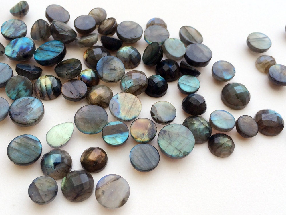 Labradorite Flat Back Cabochons WHOLESALE 10 Pcs Labradorite Rose Cut Cushion Cut Cabochons KS3601 Faceted Square Cabs 12-13mm