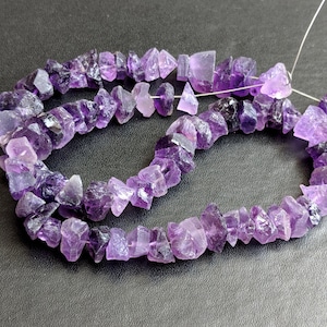 7-10mm Raw Amethyst Quartz Stones, Natural Loose Raw Gemstone, Amethyst Quartz Rough Beads, Amethyst Nuggets (6.5In To 13In Options) - PDG72