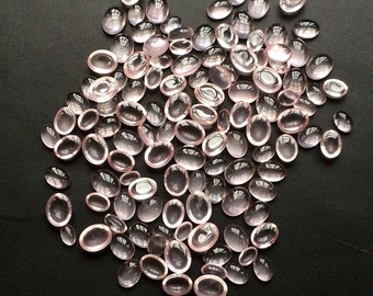 4x6mm-7x9mm Rose Quartz Plain Oval Cabochons, Rose Quartz Flat Back Cabochons, Rose Quartz Oval Gems For Jewelry (10Pcs To 20Pcs Options)