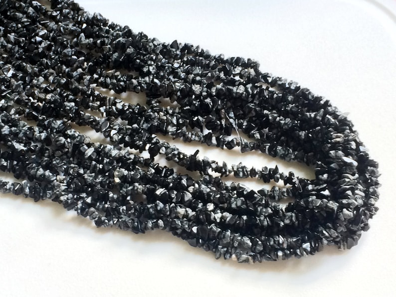4-6mm Natural Black Obsidian Beads RAMA57 WHOLESALE 5 Strands Snowflake Obsidian Chips 32 Inch Snowflake Obsidian Beads