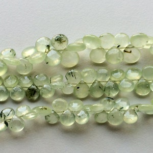 8-11mm Prehnite Plain Heart Beads, Green Prehnite Heart Briolettes, Prehnite Plain Heart Beads, Prehnite Gemstones For Jewelry (3IN TO 6IN)