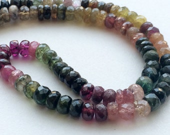 6.5mm To 7.5mm Multi Tourmaline Faceted Rondelle Beads, Multi Tourmaline Beads For Jewelry, Multi Tourmaline Beads (8IN To 16IN Options)