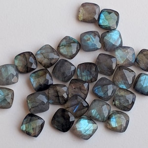 10mm Labradorite Cushion Cut Stones, Natural Labradorite Both Side Faceted Gemstones, Loose Labradorite For Jewelry (4Pcs To 8Pcs Options)