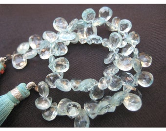 Aquamarine Faceted Pear Shaped Briolettes  11x7mm To 7x5mm , Strand sold by length (4IN To 8IN Options)