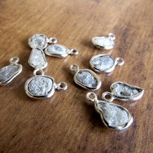 8-10mm Grey White Diamond Connectors, Single Loop, 925 Silver  Rough Diamond Connectors, Raw Diamond Connectors (1Pc To 2Pc Options)