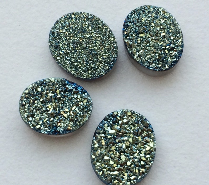 Druzy Jewelry Druzy Cabochon Druzy Studs WHOLESALE 10Pcs 11x9mm Matched Pair Green Druzy Green Oval Druzy Titanium Green Druzy