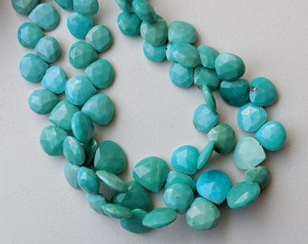 5-10mm Arizona Turquoise Faceted Heart Beads, Natural Arizona Turquoise Heart Briolettes (4.5IN To 9IN Options) - PDG268