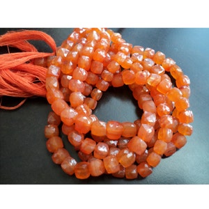 6mm Carnelian Faceted Box Beads, Carnelian Faceted Cubes, Carnelian Cubes For Jewelry (4IN To 8IN Options)