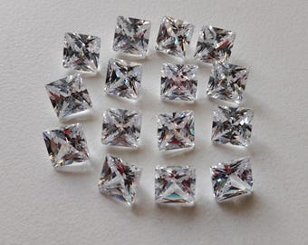 8mm Cubic Zirconia, Loose Square Zircon, Faceted Zirconia, Pavilion Zirconia, Sparkling Clear Princess Cut CZ ( 10Pcs To 100 Pcs Options)
