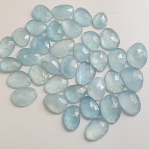 14-16mm Aquamarine Rose Cut Cabochons, Natural Faceted Free Form Shape Aquamarine Flat Back Cabochon (2Pcs To 10Pcs Option) - PNT52