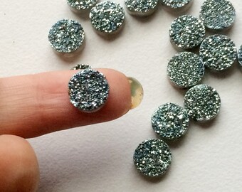 10 mm błękitny druzy tytanowe, dopasowane pary druzy do kolczyków, błękitny okrągły druzy, biżuteria druzy, kaboszon druzy (opcje od 4 do 100 szt.)