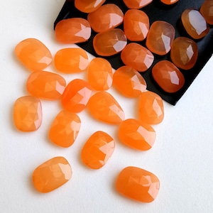 14-16mm Orange Chalcedony Rose Cut Flat Back Cabochons, Orange Flat Back Cabochons, Faceted Gemstones (5Pcs To 10Pcs Options) - PUSDG10