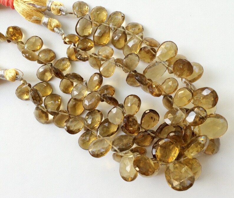 7x11mm To 17x12mm Beer Quartz Faceted Pear Briolette Beads Beer Quartz Beads 40 Pieces Approx 8 Inch Strand
