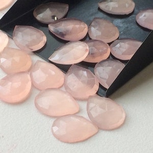 13x16mm Rose Pink Chalcedony Faceted Pear Cabochon, Rose Pink Rose Cut Chalcedony Flat Back Cabochons For Jewelry (5Pcs To 10Pcs Options)